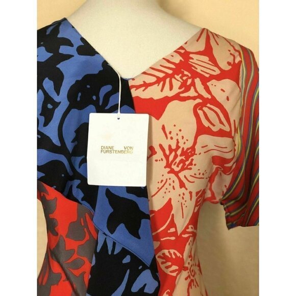 Diane Von Furstenberg Ruffle Silk V-Neck Dress 2 - Picture 6 of 12